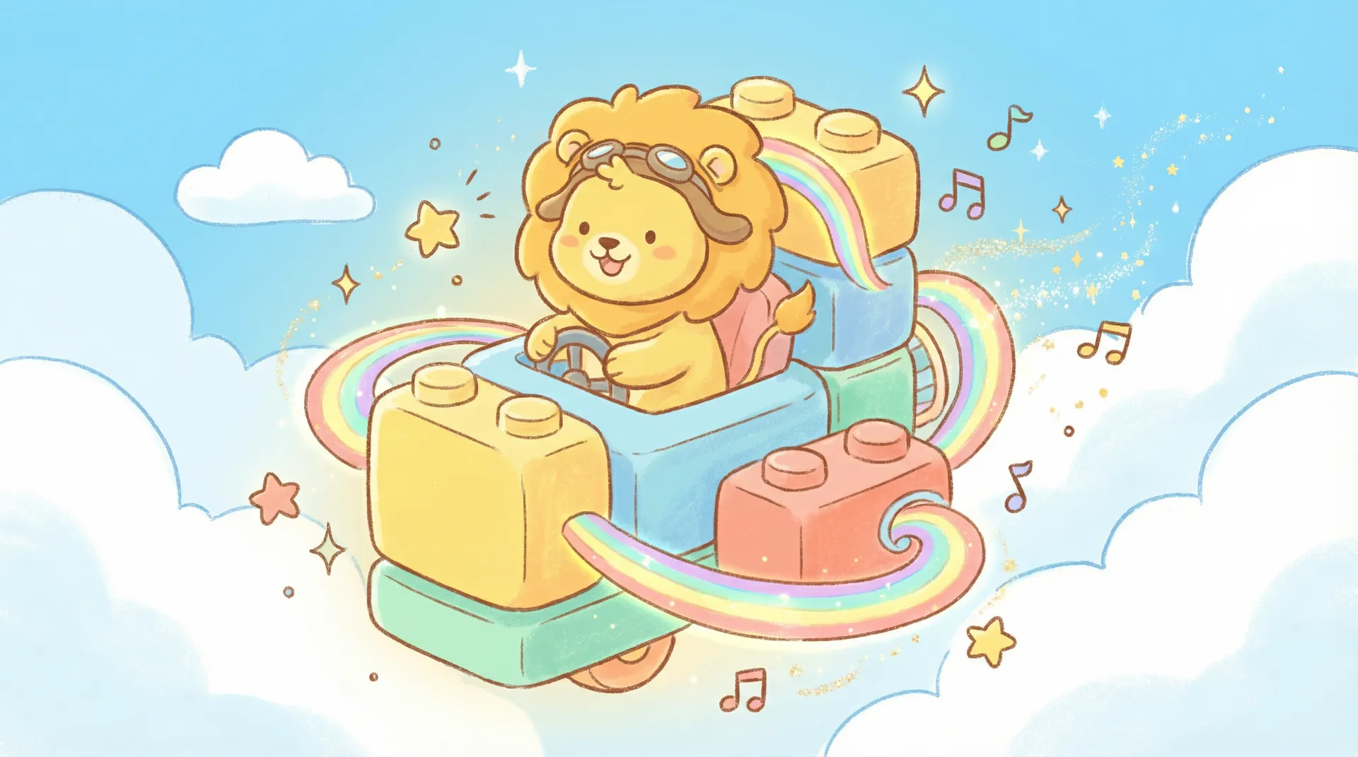 亲子时光机 - 51动漫 欢迎页，小狮子驾驶时光机穿越云朵